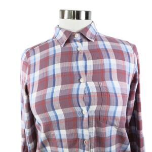 J Crew Womens Stretch Cotton Boy Fit Button Up Mauve Plaid Blouse Shirt 00